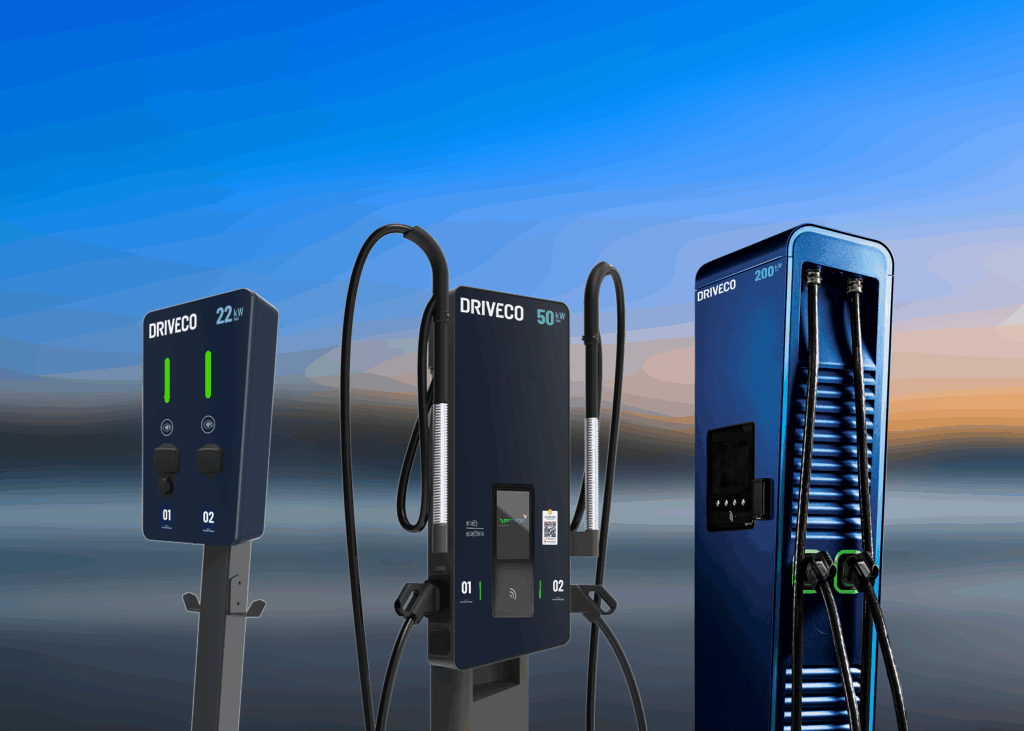 3 bornes DRIVECO pour recharger un véhicule électrique.