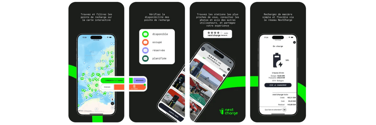 Captures d'écran de l'app NextCharge
