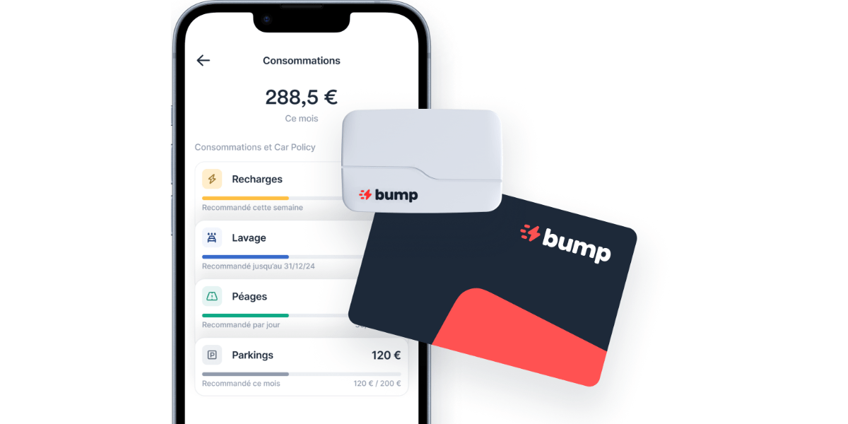 Capture d'écran de l'app Bump, d'un badge RFID et du badge autoroute Bump