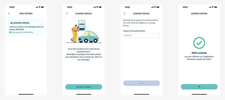 Captures d'écran de l'app mobile DRIVECO